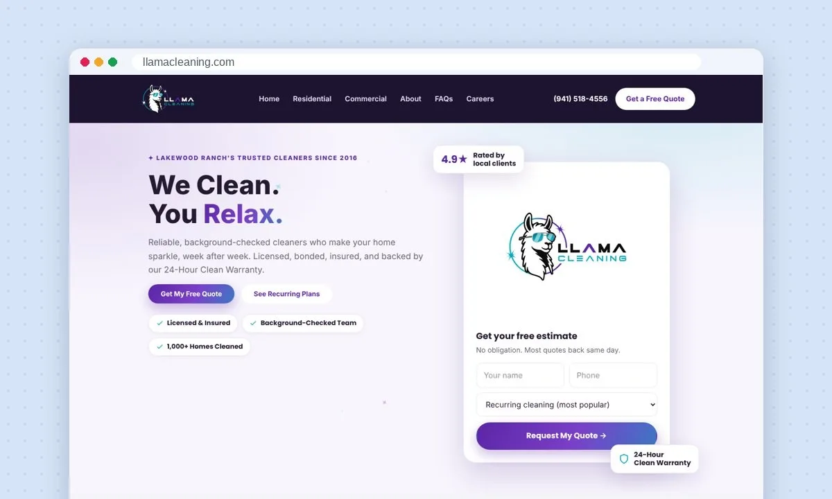Llama Cleaning website
